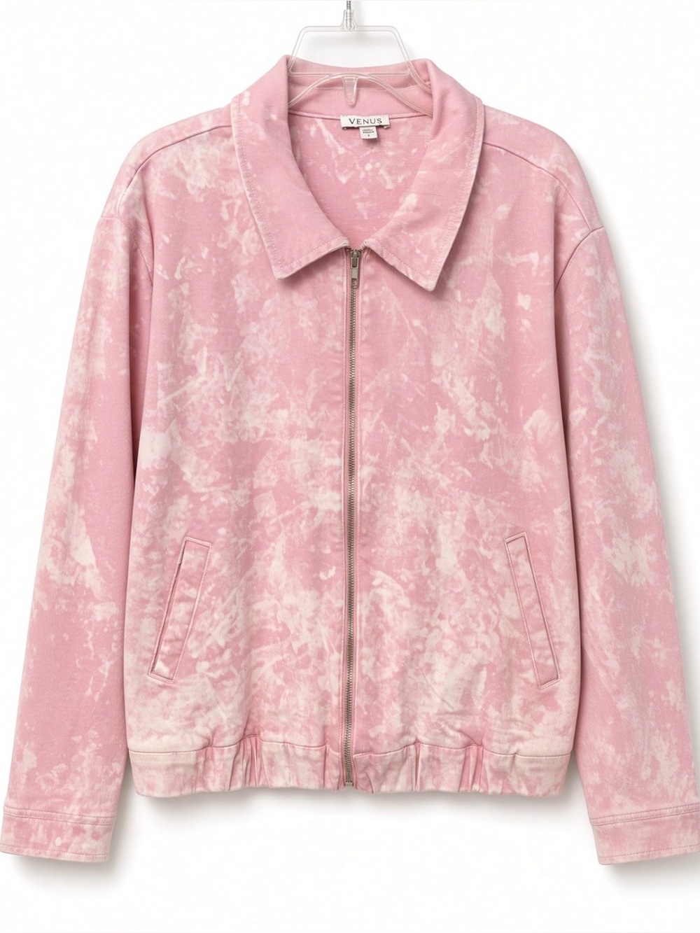 VENUS Pink Acid Wash Denim Bomber Jacket Zip Up L 90s
